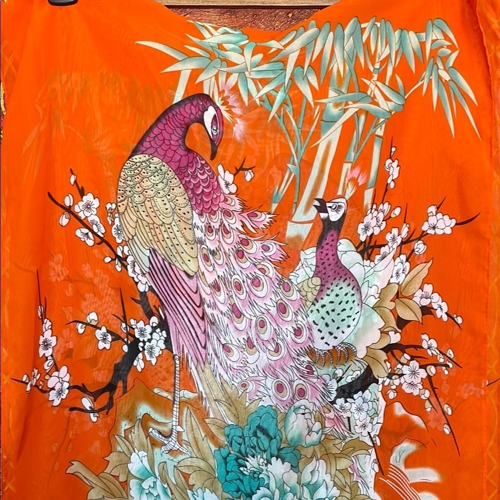 LIANG DIAN Silk Blend Scarf Orange Multicolor Floral OS